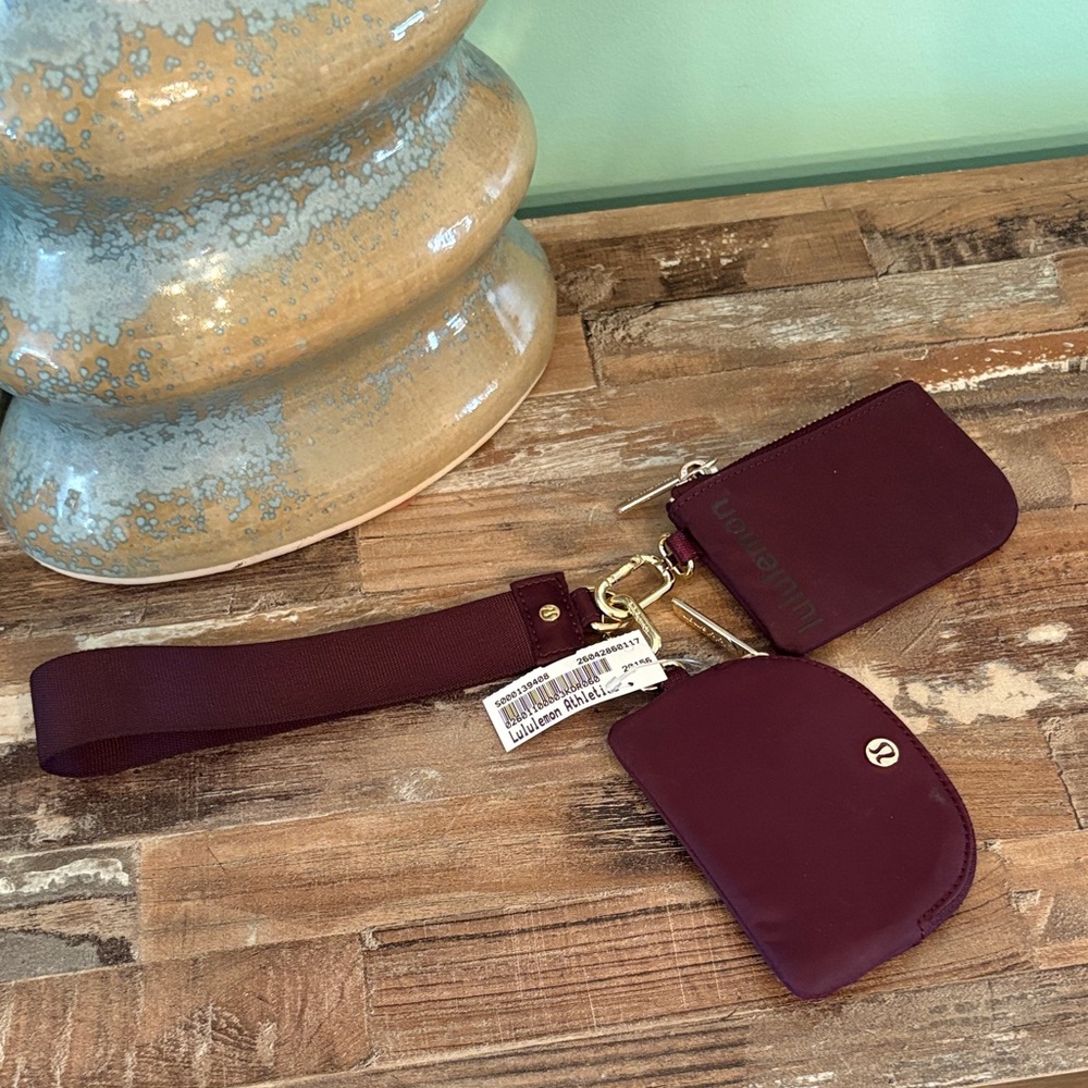 lululemon athletica Burgundy Wristlet Keychain with Dual Pouches